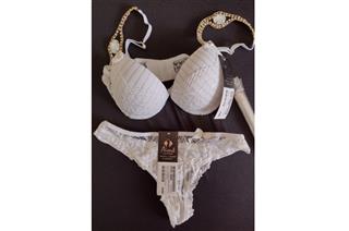 Conjunto Fio Devorê Charm. Renda Neve Alça Ouro Fio