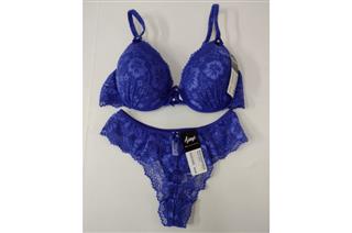 Conjunto Reforçado Alça Larga, Reforçado X Renda e Fio Renda Azul Royal