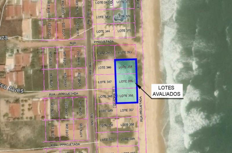 Terreno constituído pelos lotes n°s 354, 355 e 356 da quadra nº 20, área de 1.800 m², Lot. Parque dos Búzios, Nisia Floresta/RN